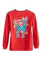 Girls 7-16 Long Sleeve Season's Greetings Graphic T-Shirt