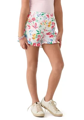 Girls 7-16 Knit Pull On Ruffle Printed Shorts