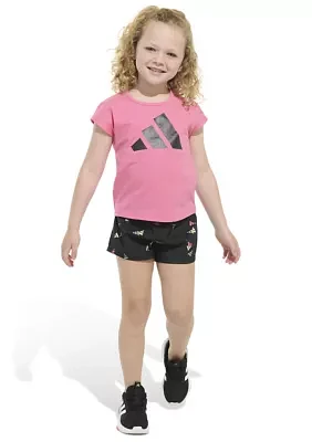 Girls 4-6x 2 Piece Short Sleeve Cotton T-Shirt & Woven Set