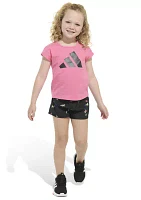 Girls 4-6x 2 Piece Short Sleeve Cotton T-Shirt & Woven Set