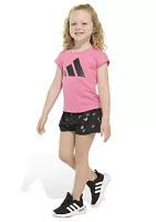 Girls 4-6x 2 Piece Short Sleeve Cotton T-Shirt & Woven Set
