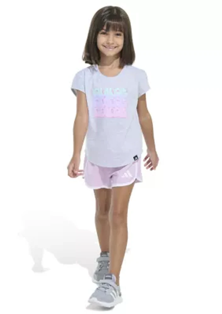 Girls 4-6x 2 Piece Cap Sleeve Heather Graphic T-Shirt & Woven Shorts Set