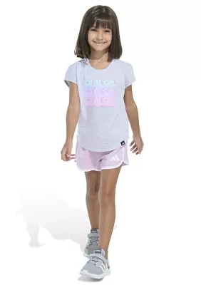 Girls 4-6x 2 Piece Cap Sleeve Heather Graphic T-Shirt & Woven Shorts Set