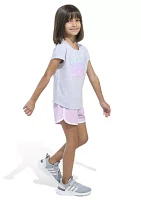 Girls 4-6x 2 Piece Cap Sleeve Heather Graphic T-Shirt & Woven Shorts Set