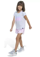 Girls 4-6x 2 Piece Cap Sleeve Heather Graphic T-Shirt & Woven Shorts Set