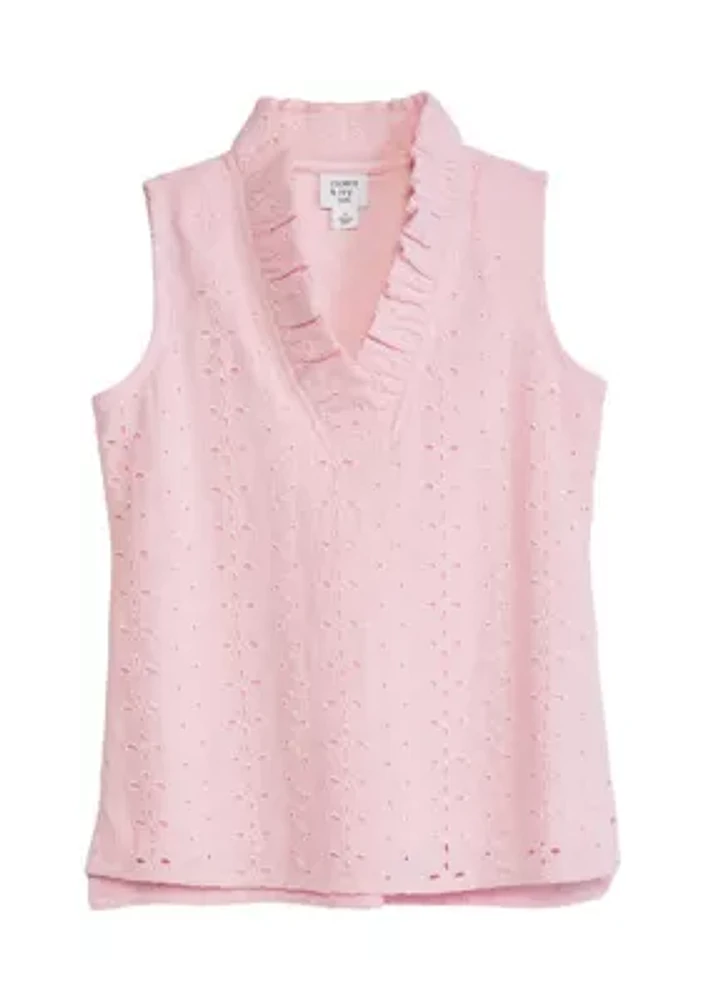 Girls 7-16 Eyelet Ruffle Neck Tank Top