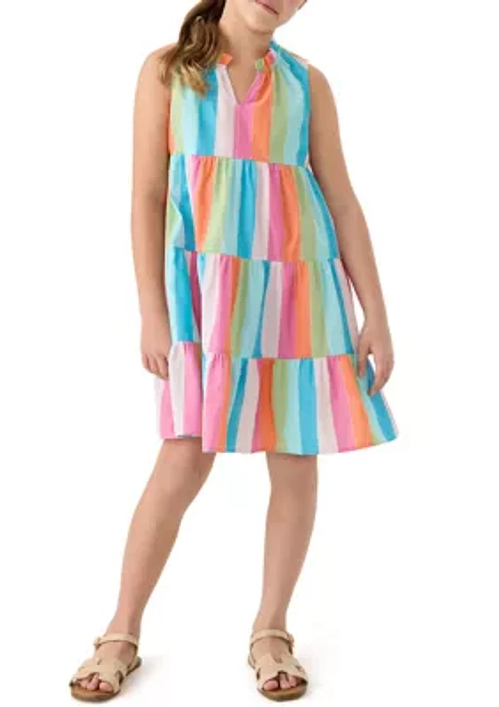 Girls 7-16 Notch Neck Ruffle Dress