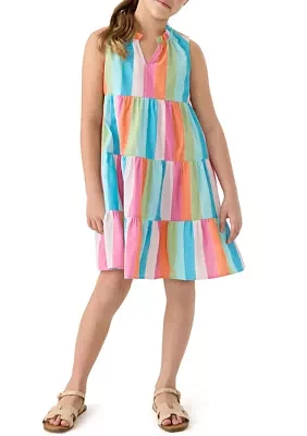 Girls 7-16 Notch Neck Ruffle Dress