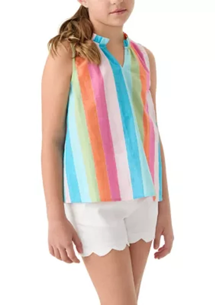Girls 7-16 Notch Neck Striped Top