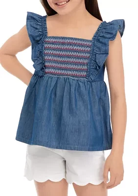 Girls 7-16 Smocked Peplum Tank