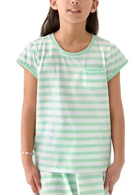 Girls 7-16 Daisy Trim Pocket T-Shirt