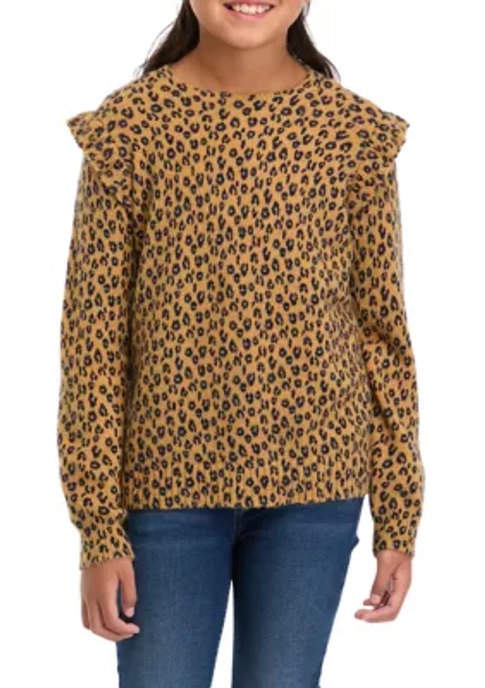 Girls 7-16 Printed Ruffle Sweater
