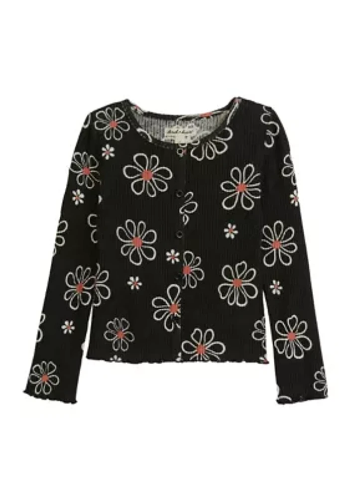 Girls 4-6x Button Front Brushed Ribbed Knit Top