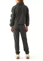 Girls 7-16 Fleece Set with Chenille Patches and Jogger Pants
