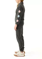 Girls 7-16 Fleece Set with Chenille Patches and Jogger Pants