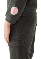 Girls 7-16 Fleece Set with Chenille Patches and Jogger Pants