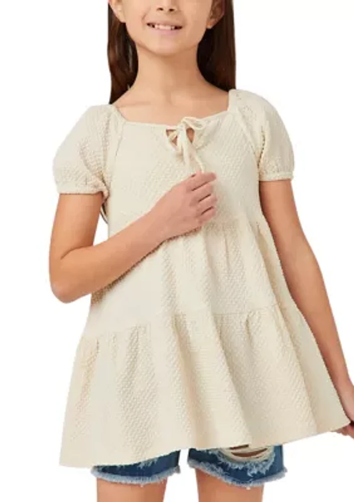 Girls 7-16 Textureed Puff Sleeve Top