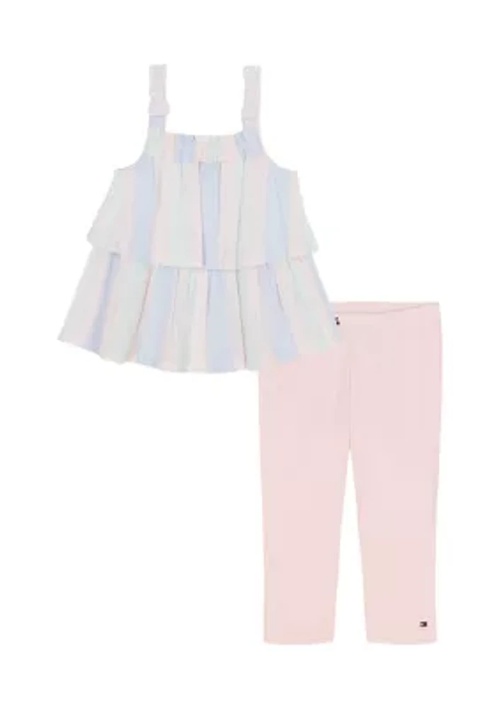 Girls 4-6x Seersucker Tiered Top and Leggings Set