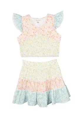 Girls 7-16 Mixed Printed Top and Skort Set
