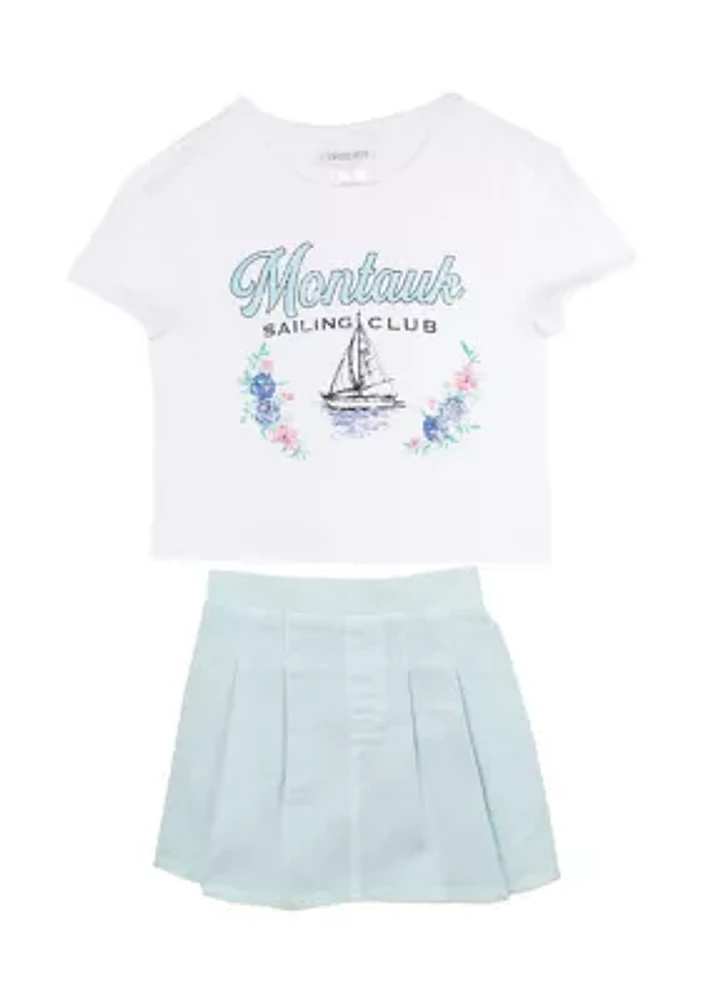 Girls 7-16 Nantucket Graphic Top and Denim Skort Set