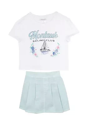 Girls 7-16 Nantucket Graphic Top and Denim Skort Set