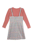 Girls 7-16 Plaid Printed Jumper Dress with Headband