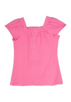 Girls 7-16 Square Neck Flower Top