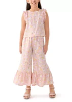 Girls 7-16 Coral Printed Pants