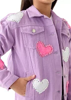 Girls 7-16 Denim Jacket with Heart Appliqué
