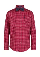 Boys 8-20 Long Sleeve Stretch Belfast Plaid Shirt & Bow Tie Set