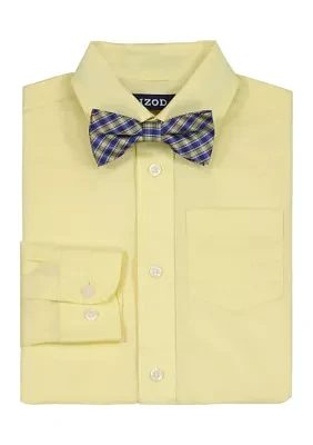 Boys 8-20 Long Sleeve Stretch Solid Poplin Shirt and Bowtie