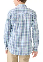 Boys 8-20 Long Sleeve Yarn Dyed Stretch Spring Plaid Shirt