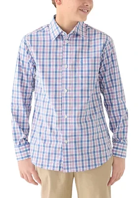 Boys 8-20 Long Sleeve Yarn Dyed Stretch Picnic Plaid Shirt