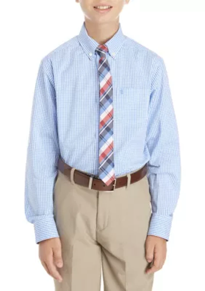 Boys 8-20 2-Piece Gingham Button Down Shirt and Tie Set