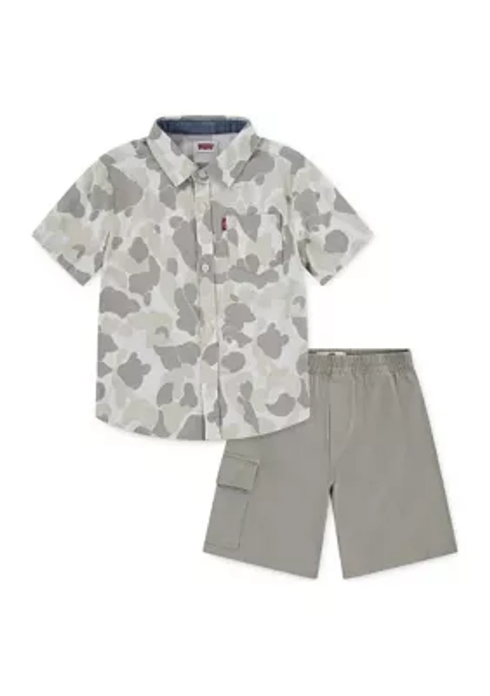 Boys 4-7 Printed Woven Shirt and Cargo Shorts Set