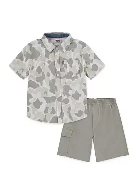 Boys 4-7 Printed Woven Shirt and Cargo Shorts Set