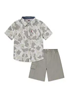Boys 4-7 Printed Woven Shirt and Cargo Shorts Set