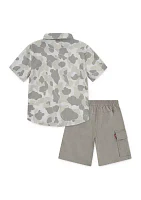 Boys 4-7 Printed Woven Shirt and Cargo Shorts Set