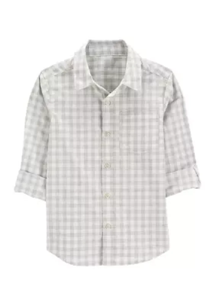 Boys 4-7 Gingham Printed Button Down Shirt
