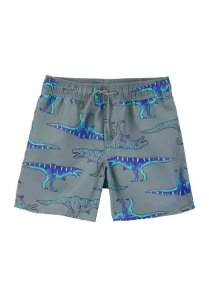 Boys 4-7 Dinosaur Printed Swim Trunks