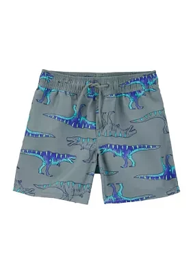 Boys 4-7 Dinosaur Printed Swim Trunks
