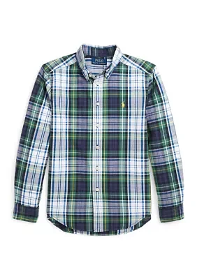 Boys 8-20 Plaid Brushed Cotton Oxford Shirt
