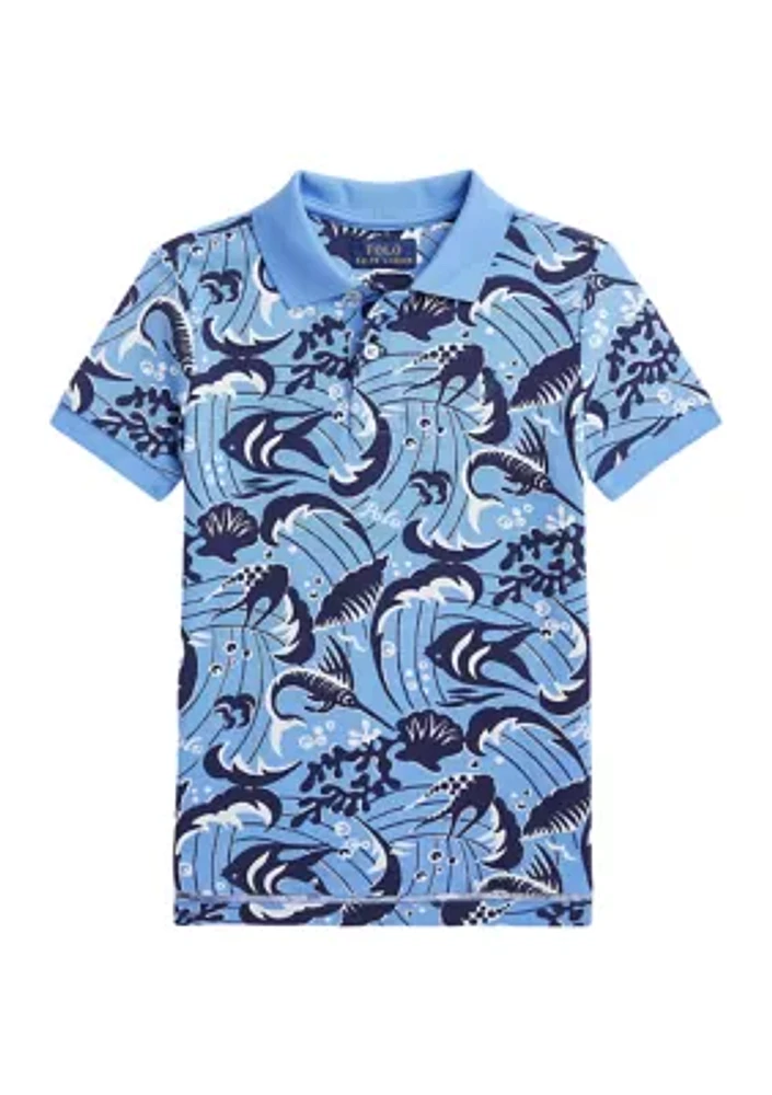 Boys - Reef Print Cotton Mesh Polo Shirt