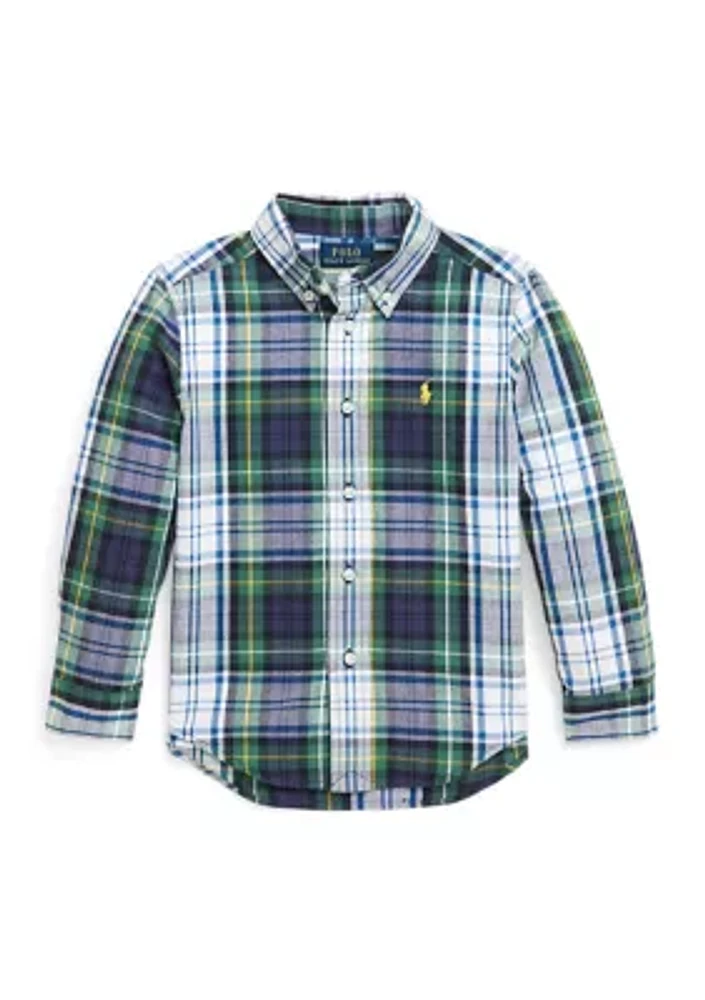 Boys 2-7 Plaid Brushed Cotton Oxford Shirt