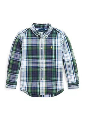Boys 2-7 Plaid Brushed Cotton Oxford Shirt