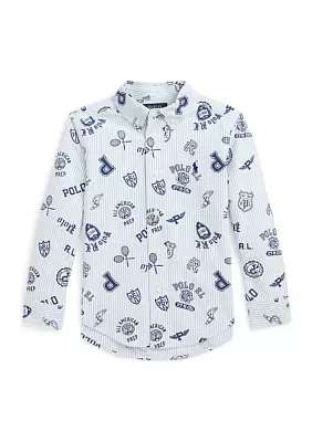 Boys 2-7 Striped Cotton Oxford Graphic Shirt