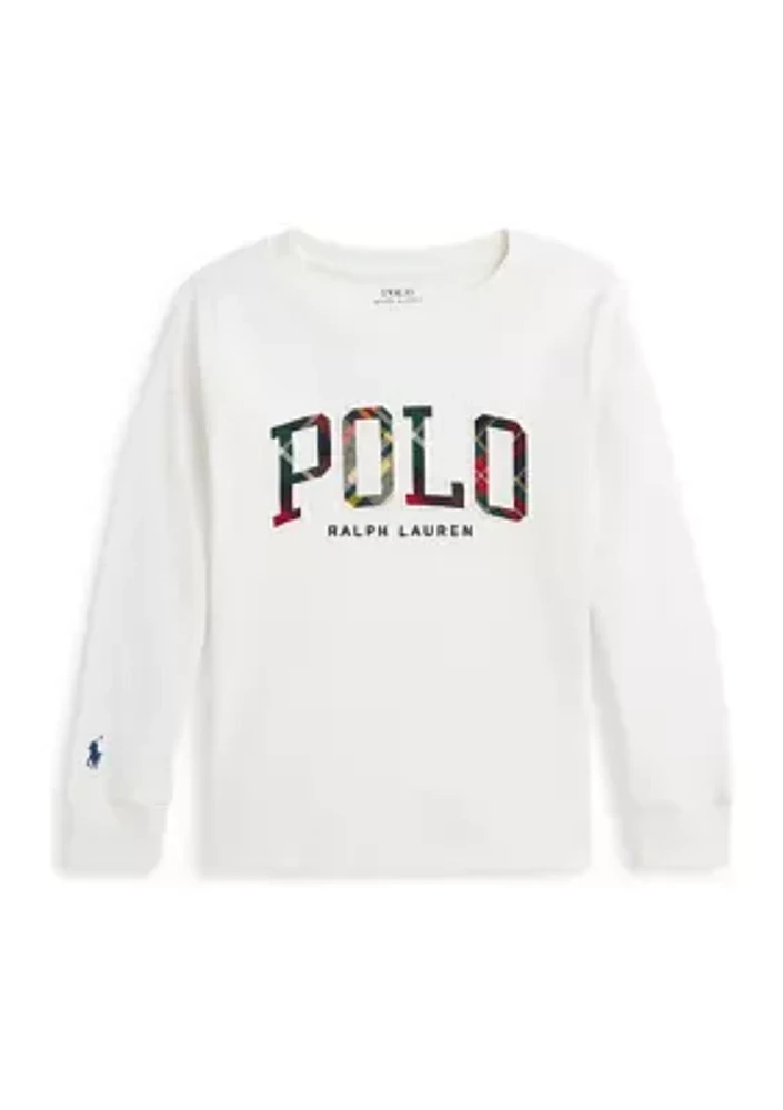 Boys 2-7 Plaid Logo Cotton Jersey Long Sleeve T-Shirt