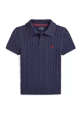 Boys 2-7 Cable-Knit Cotton Polo-Collar Sweater