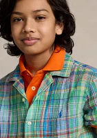 Boys 8-20 Plaid Linen Camp Shirt