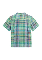 Boys 8-20 Plaid Linen Camp Shirt